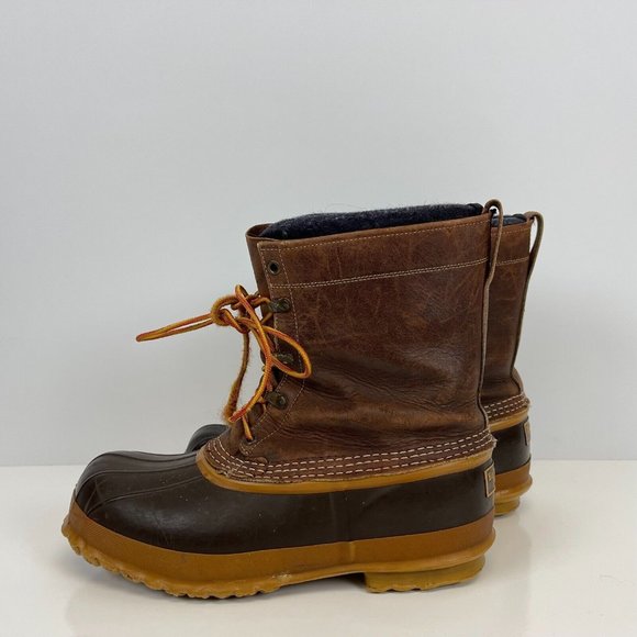 LL Bean 8 Inch Duck Boots Vtg Leather Dark Brown Insulated Line Mens Size 8